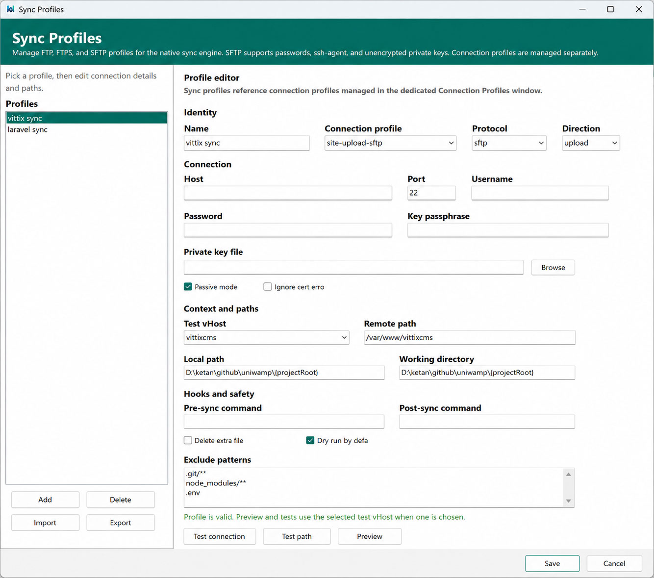 Sync profile form